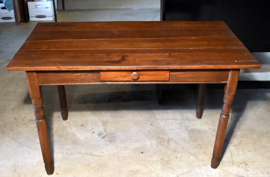 Rustic Primitive Work / Kitchen Table, Walnut Top On Oak Base & Legs, Central Drawer