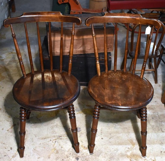 Pair Of Antique 20th C. Hardwood Windsor Style Chairs