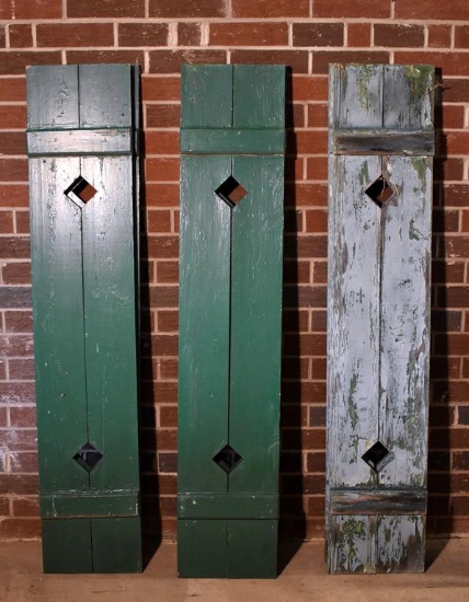 Set of 6 Antique Wooden Shutters From Estate in Dacusville, SC, Old Green & Gray Paint