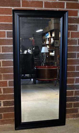 Contemporary Black Wooden Frame Full-Length Wall Mirror, Beveled Glass