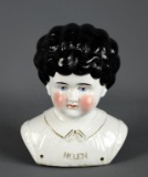 Antique Hertwig Germany “Helen” Porcelain Doll Head / Bust, 6” H, Closed Mouth