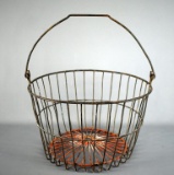 Large Old Wire Crop Basket with Handle, Old Red Paint