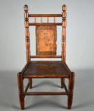 Antique Wooden Doll's Chair w/ Hand Painted Character on Splat, Faux Caned Seat