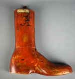 Antique Red Painted Wooden Boot Sizer / Stretcher, Size 4½