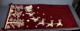 Attractive Like New Embroidered Christmas Red & White Table Runner w/ Bells At Corners