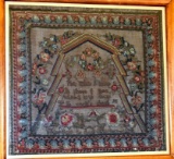 Charming Antique Folk Art Sampler Embroidery By Sarah F. Coulson, 1867, Framed