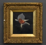 Continental School, 19th C, Portrait of Girl In Dutch Bonnet, Oil On Canvas, Signed Upper Right