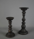 Set of 2 Contemporary Black Metal Pedestal Candle Holders