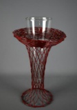Red Wire Vase Holder with Glass Vase