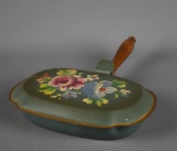 Vintage Floral Painted Metal Crumb Catcher with Wood Handle