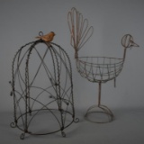 Lot of 2 Contemporary Wire Decorative Items – Dome with Bird and Chicken Basket