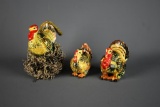 Set of 3 Vintage Ceramic Turkey Items – Salt & Pepper Shakers and Shaker Made into a Pull