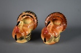 Pair of Vintage Hand Painted Ceramic Turkey Vases