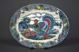Large Vintage Blue Floral/Fruit Pattern Turkey Platter