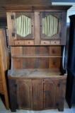 Vintage Habersham Plantation Rustic Pine Dry Sink w/ Hutch, Shelf, Spice Drawers