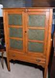Antique Oak Pie Safe with Original Punched Tin Doors
