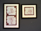 Set of 2 Framed Red & White Quilting Stitch Outs