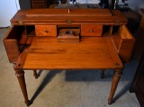 Antique Cherry Country Sheraton Flip Top Spinet Desk w/ Two Drawers and Central Ink Stand