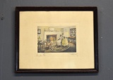 Antique Hand-tinted Etching “Tea for Two”