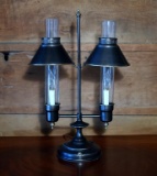 Vintage Double Electric Table Lamp, Black Metal & Glass
