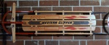 Vintage Western Clipper Toboggan Snow Sled, Wood with Metal Runners