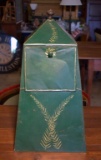 Decorative Coal Bin Scuttle, Green Paint with Gold Fern Accents