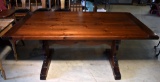 Vintage Ethan Allen Pine Trestle Dining Table with Two Leaves