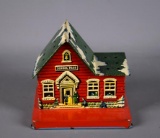 Vintage Tin Litho School House Still Coin Bank