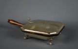 Vintage Silver Plated Crumb Catcher, Embossed Lid, Paw Feet, Wood Handle
