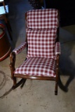 Gooseneck Upholstered Rocker with Red & White Gingham Fabric & Matching Throw Pillow