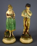 Pair of Vintage Borghese Painted Chalkware Figures – Young Woman and Young Man