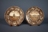 Set of 2 Vtg Brown Floral Ceramic Plates – White House and Capitol, Made in Staffordshire, England