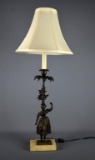 Vintage Figural Metal Buffet Lamp with Marble Base