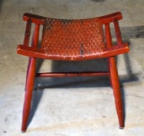 Vintage Red Painted Wooden Stool with Caned Seat