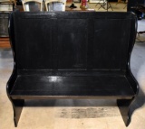 Antique High Back Deacon's Bench, Painted Black