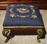 Blue Floral Tapestry Gilt Wood Foot Stool
