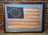 Old Betsy Ross Style 13-Star American Flag, Flown on US Aircraft Carrier, Framed