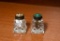Darling Little Vintage Cut Glass Salt & Pepper Shakers with Enameled Tops
