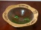 Vintage Green Art Glass Decorative Bowl with Gilt Rim