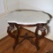 Antique Victorian Carved Rosewood Parlor Table with Marble Top, Brass Caster Feet