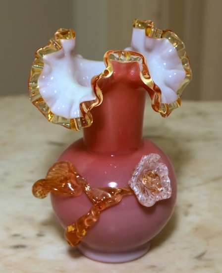 Victorian Handblown Ruffled Edge Art Glass Vase