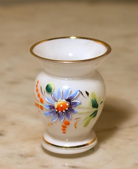 Vintage Handpainted Dimunitive Milk Glass Toothpick Vase, Germany