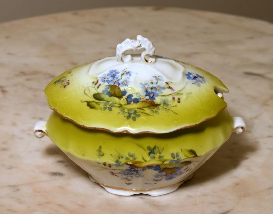 Vintage O&EG Royal Austria Handpainted Porcelain Sugar Bowl w/ Spoon