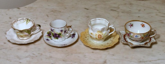 Lot of 4 Miscellaneous Pattern Fine Porcelain Demitasse Cup/Saucer Sets