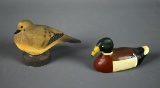 Two Hand-painted Miniature Birds: Cast Lead Mallard Drake & Dove Sportsman's Society Dove