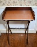 Vintage Campaign Style Butler Tray Table or Bar w/ Leather & Nailhead Trim