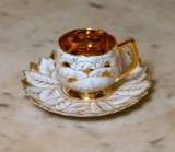 Antique Gilt Decorated Demitasse Porcelain Cup/Saucer with Cut Leaf Edge Saucer, Made in Germany