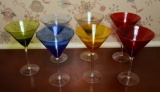 Set of 7 Colored Glass Stemware by Circleware, Various Styles & Sizes