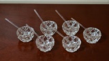 Set of 6 Vintage Pressed Glass Individual Salt Cellars with Crystal Spoons /Scoop