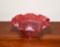 Vintage Fenton Cranberry Opalescent Hobnail Double Crimped 9.5” Bowl